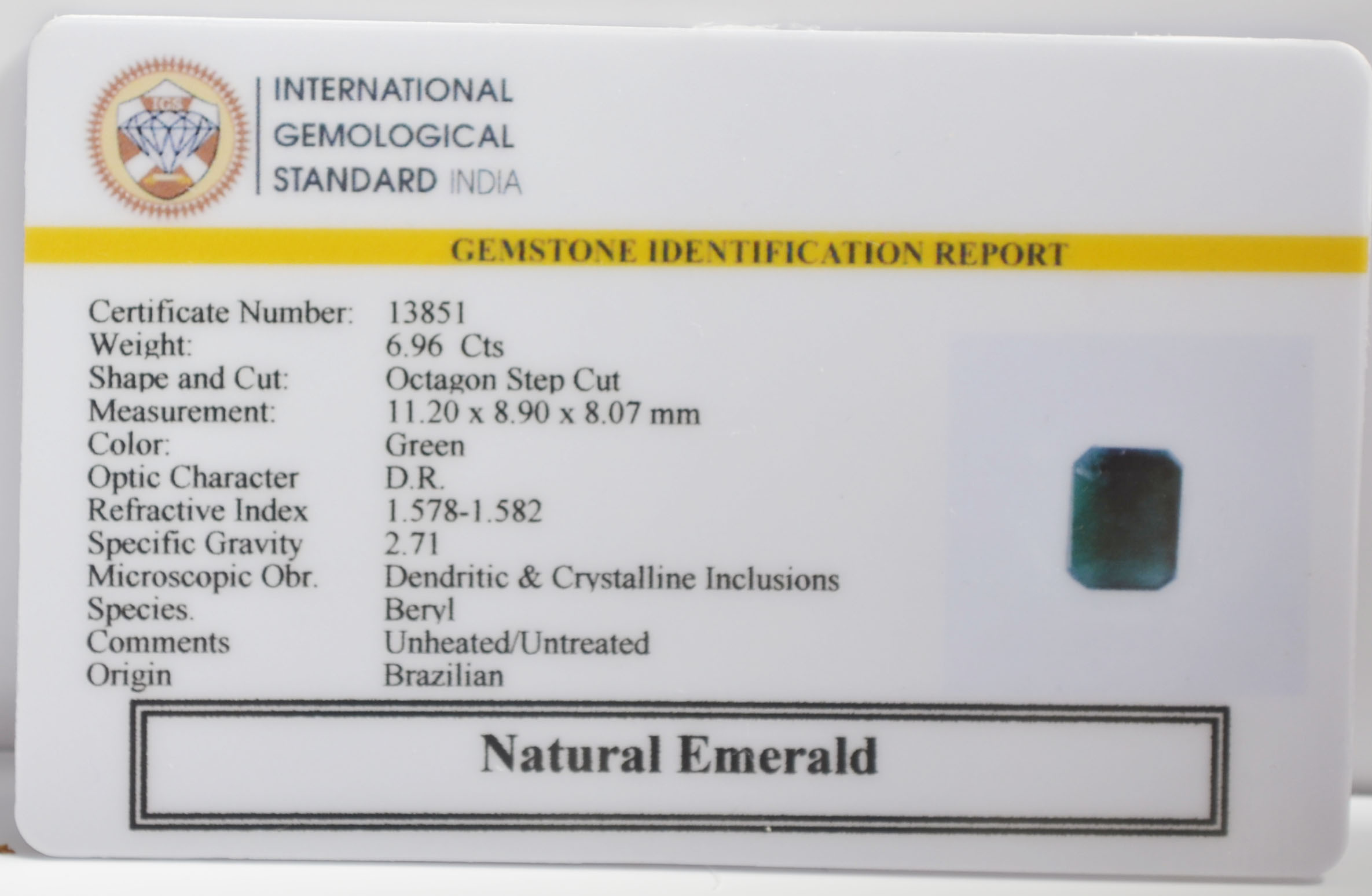 EMERALD 6.96 Ct. 3 EMR23255K 2 EMERALD 6.96 Ct.