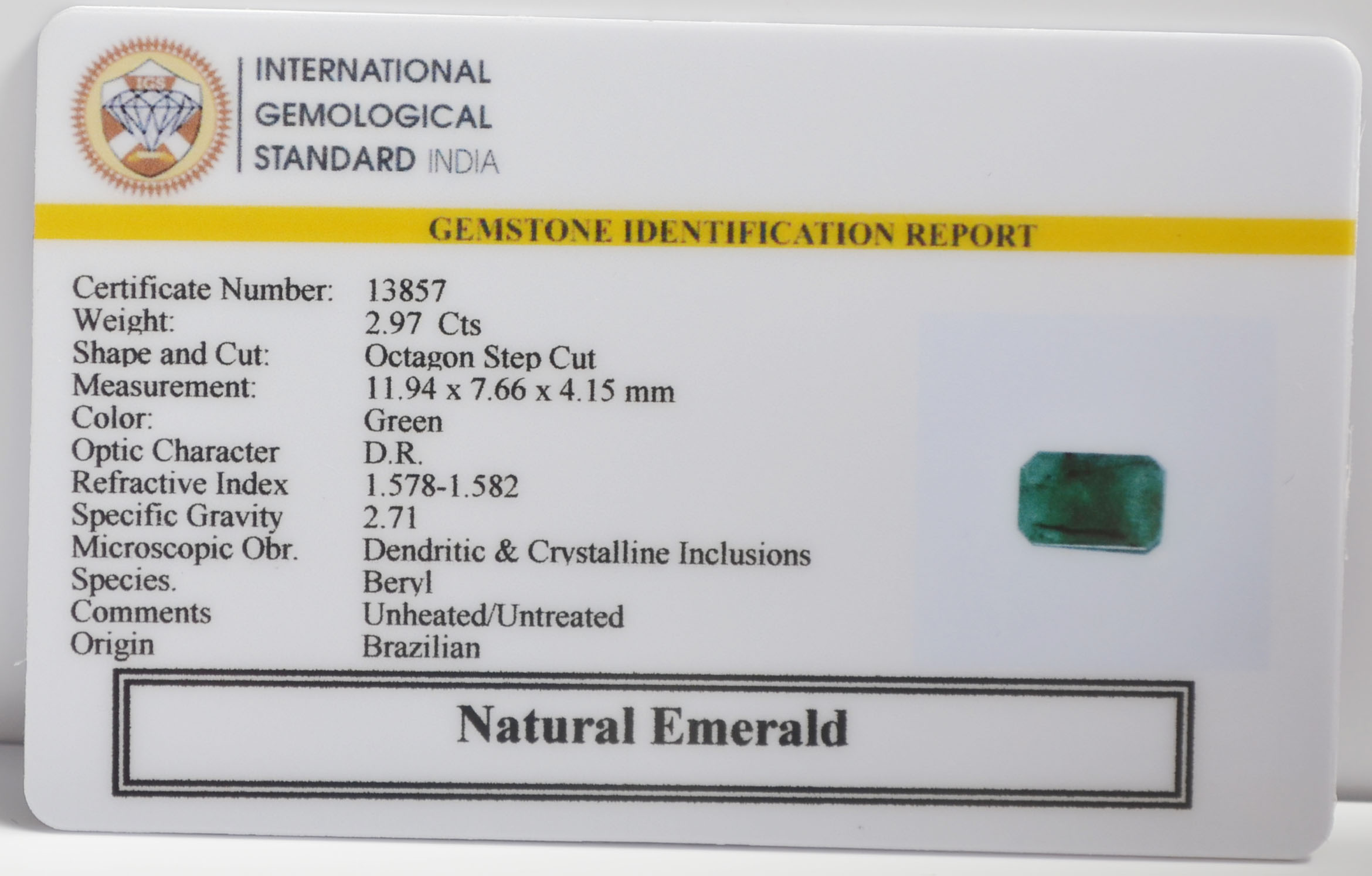 EMERALD 2.97 Ct. 3 EMR23261K 2 EMERALD 2.97 Ct.