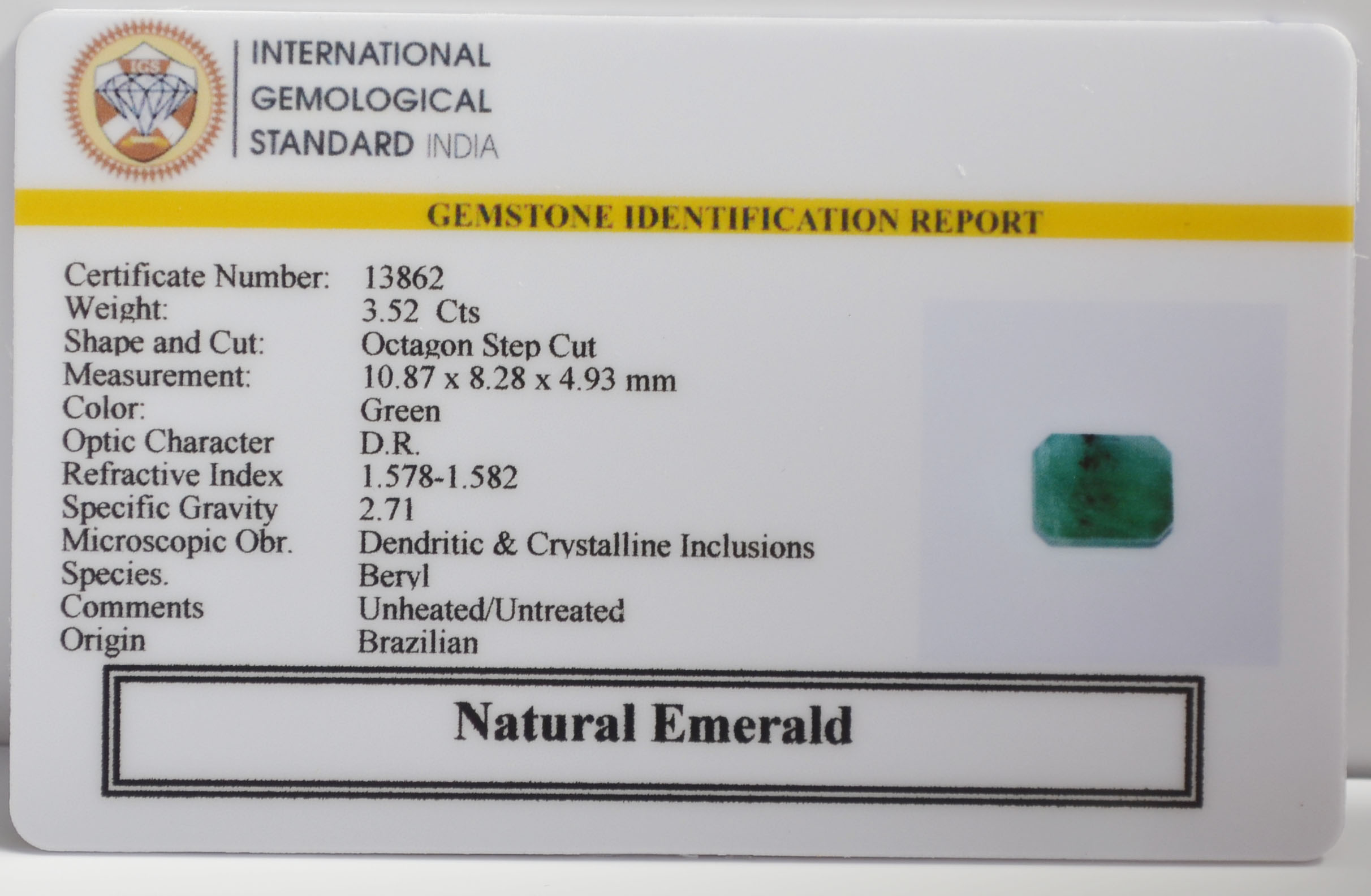 EMERALD 3.52 Ct. 3 EMR23265K 2 EMERALD 3.52 Ct.