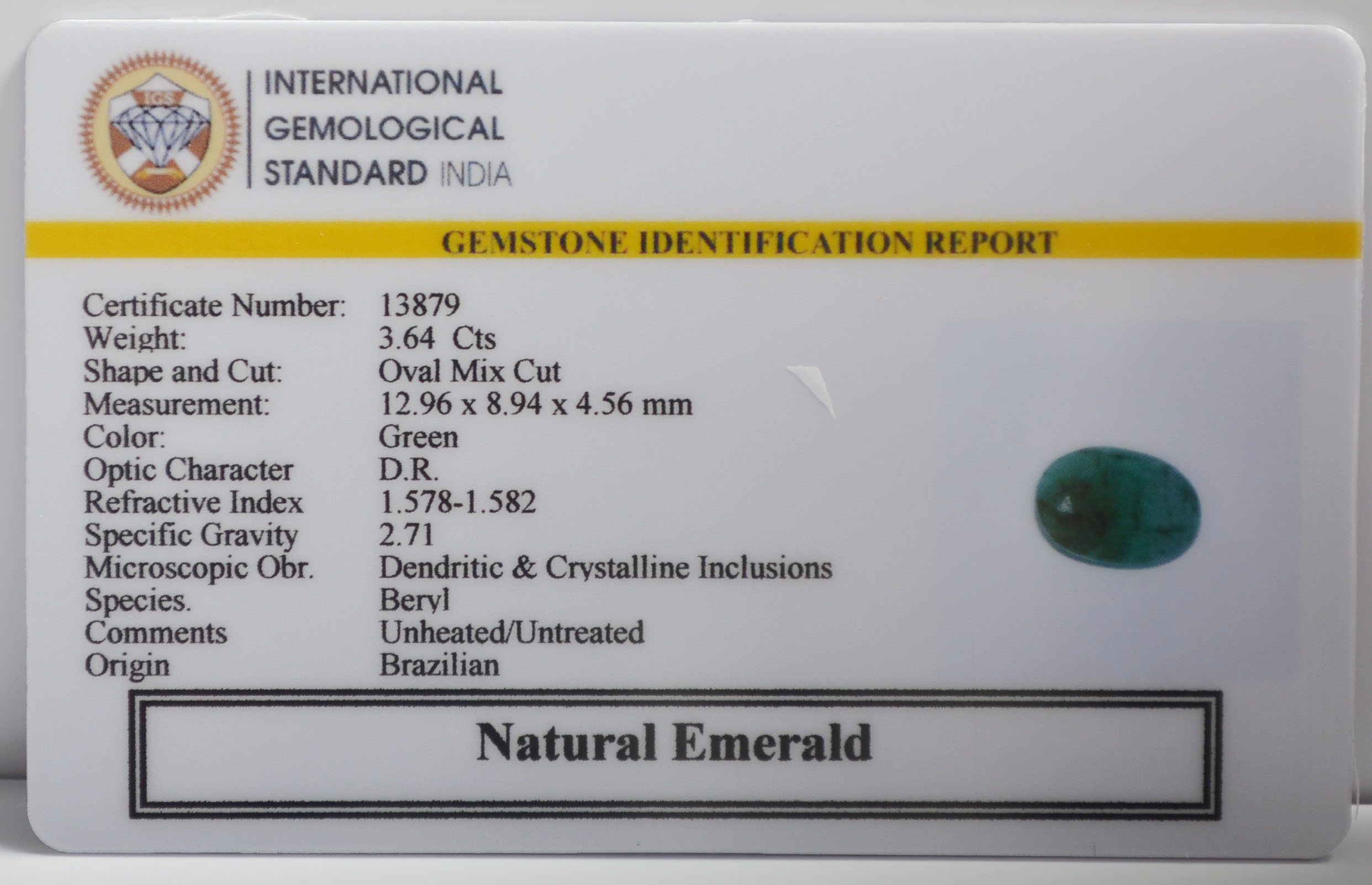 EMERALD 3.64 Ct. 3 EMR23279K 2 EMERALD 3.64 Ct.