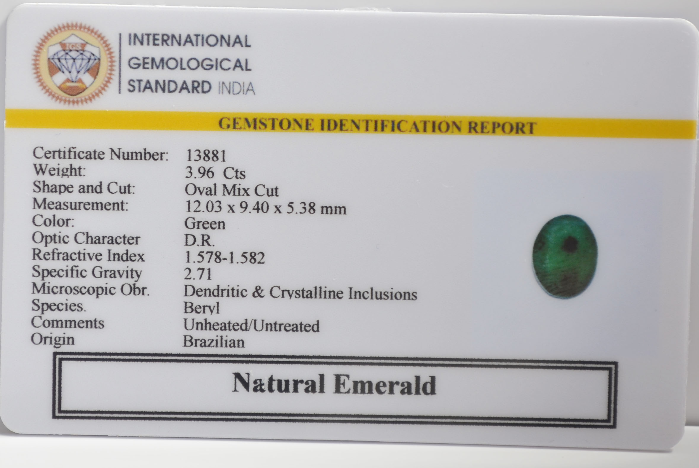 EMERALD 3.96 Ct. 3 EMR23281K 2 EMERALD 3.96 Ct.