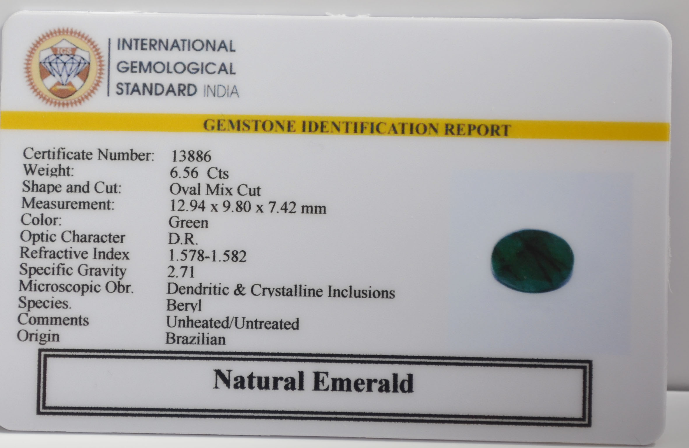 EMERALD 6.56 Ct. 3 EMR23285K 2 EMERALD 6.56 Ct.