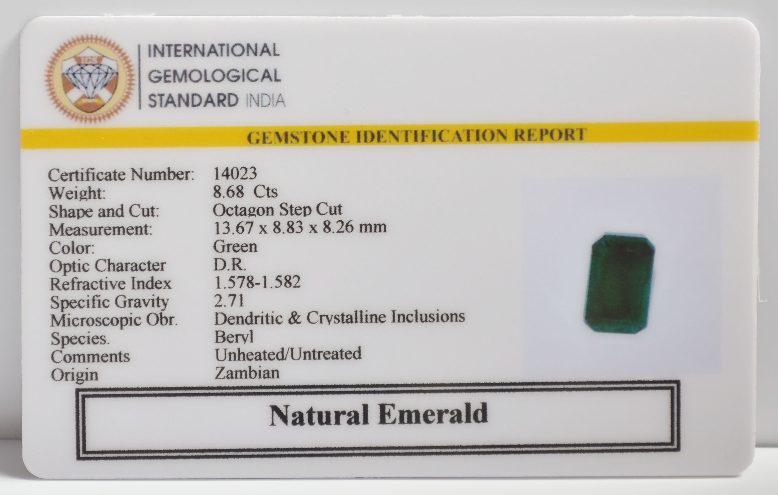 EMERALD 8.68 Ct. 3 EMR23315K 2 EMERALD 8.68 Ct.