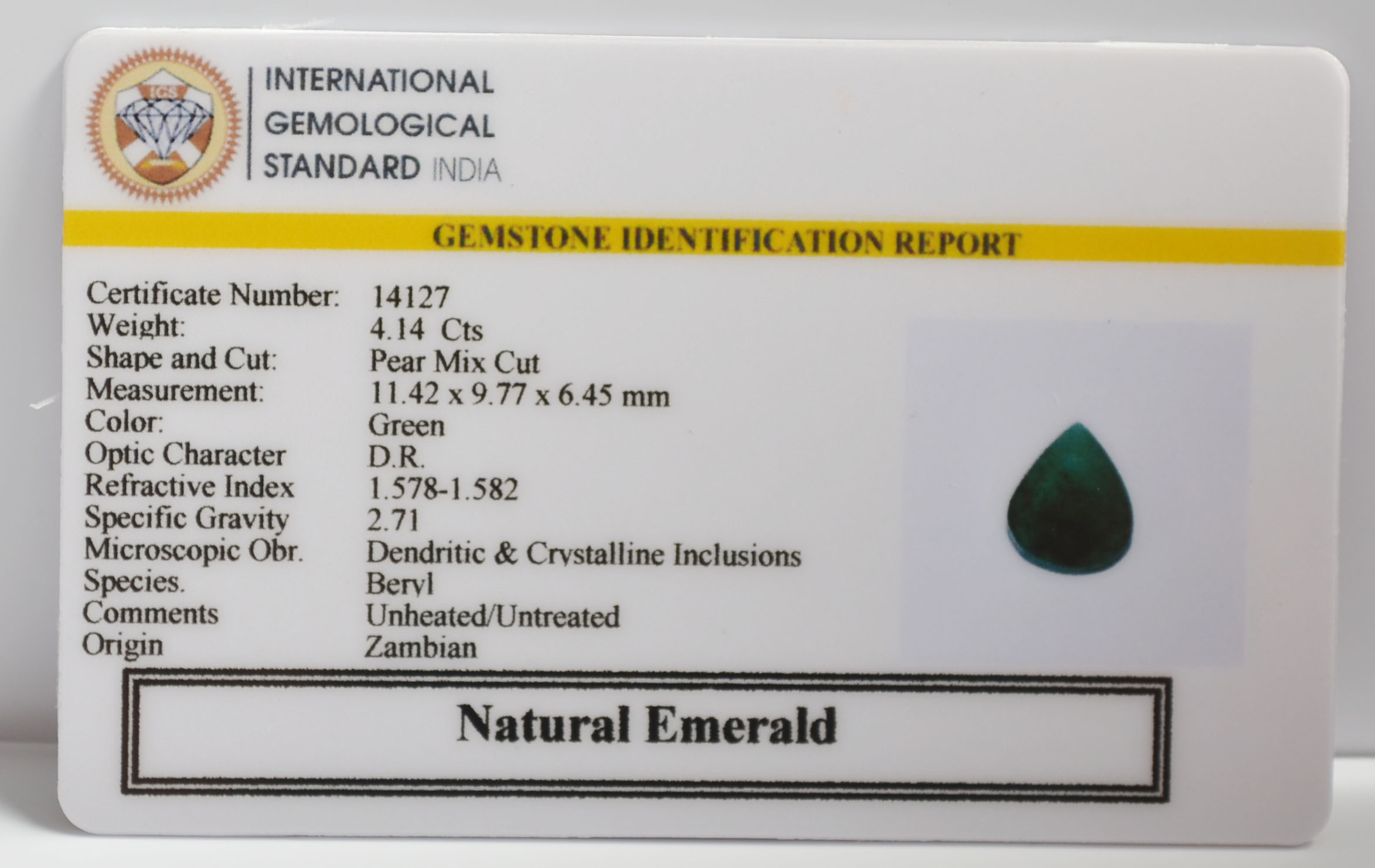 EMERALD 4.14 Ct. 3 EMR23402K 2 EMERALD 4.14 Ct.