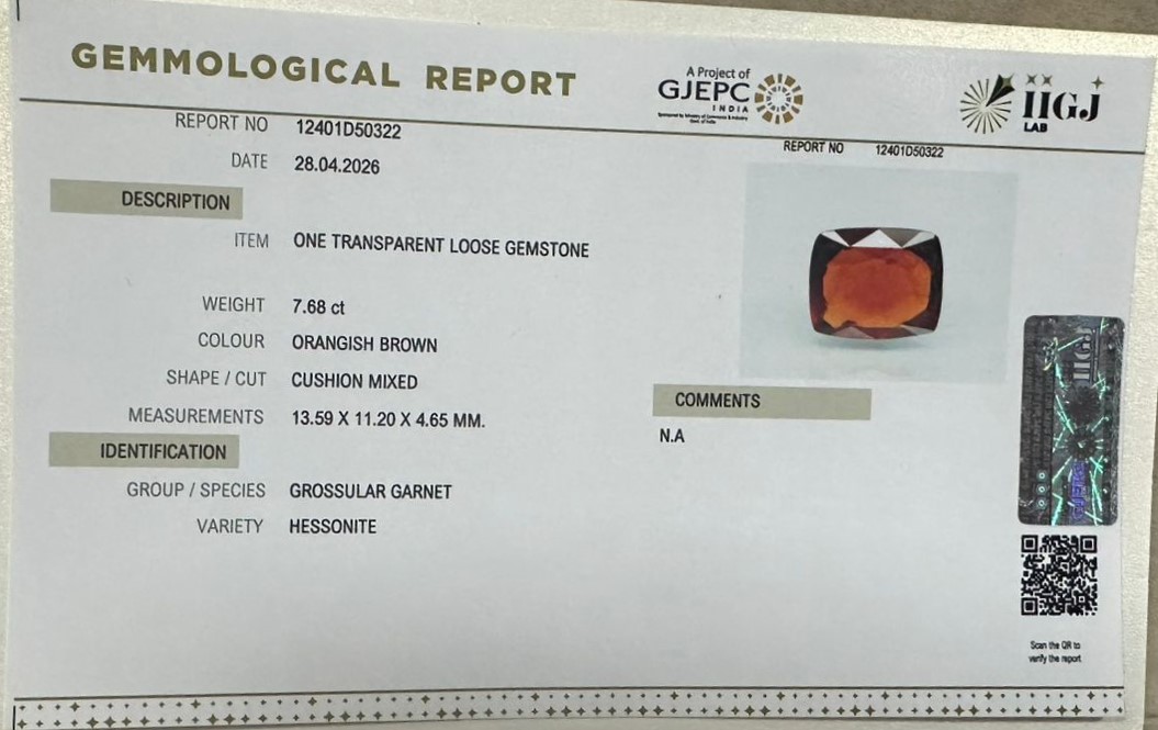 HESSONITE GOMED 7.68 Ct. HESSONITE GOMED 7.68 Ct.