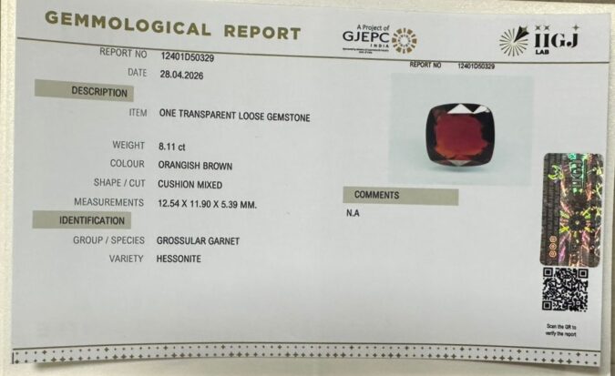 HESSONITE GOMED 8.11 Ct. HESSONITE GOMED 8.11 Ct.