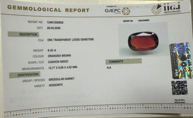 HESSONITE GOMED 6.42 Ct.