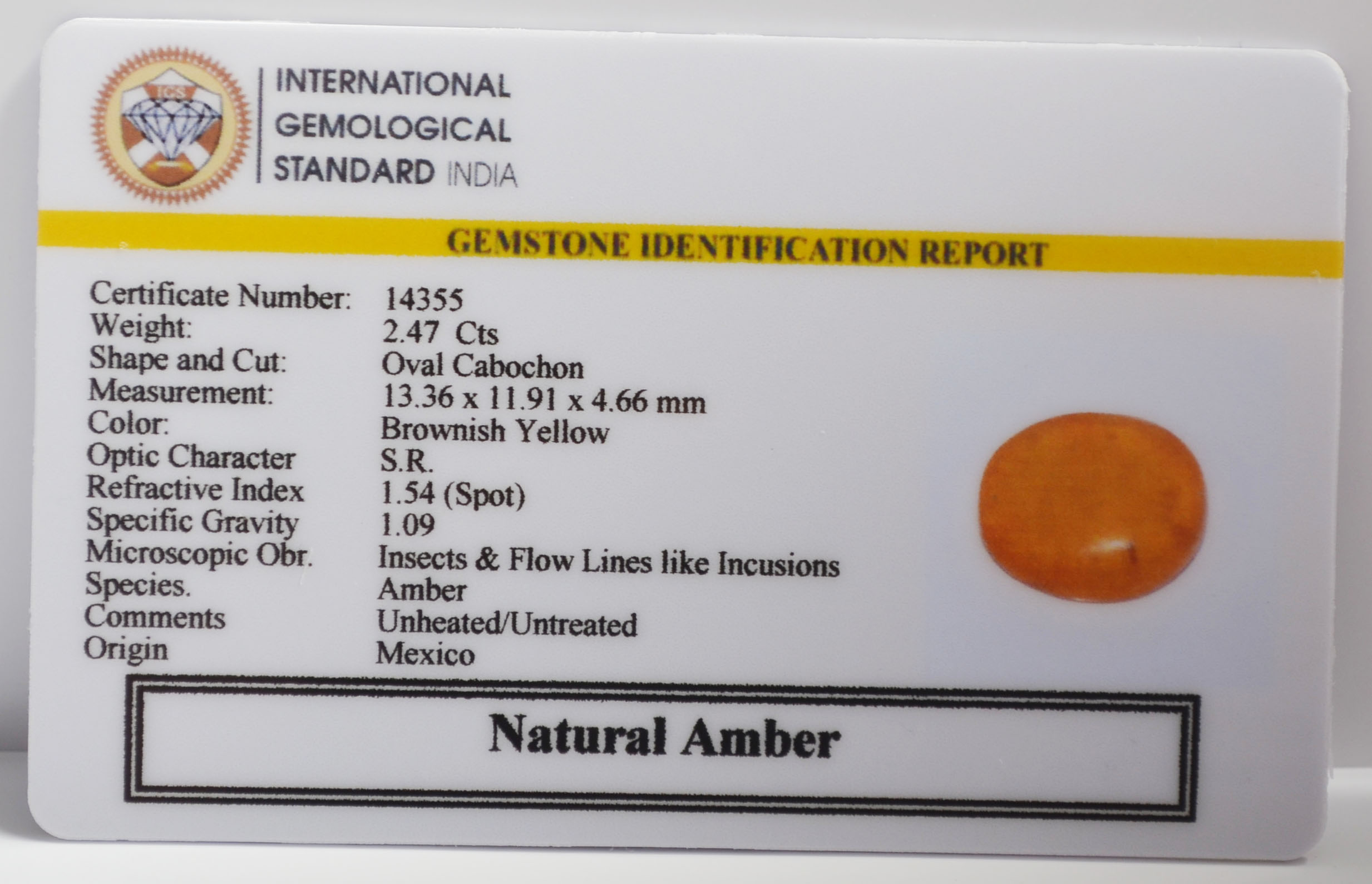 AMBER 2.47 Ct. 3 NA26 2 AMBER 2.47 Ct.