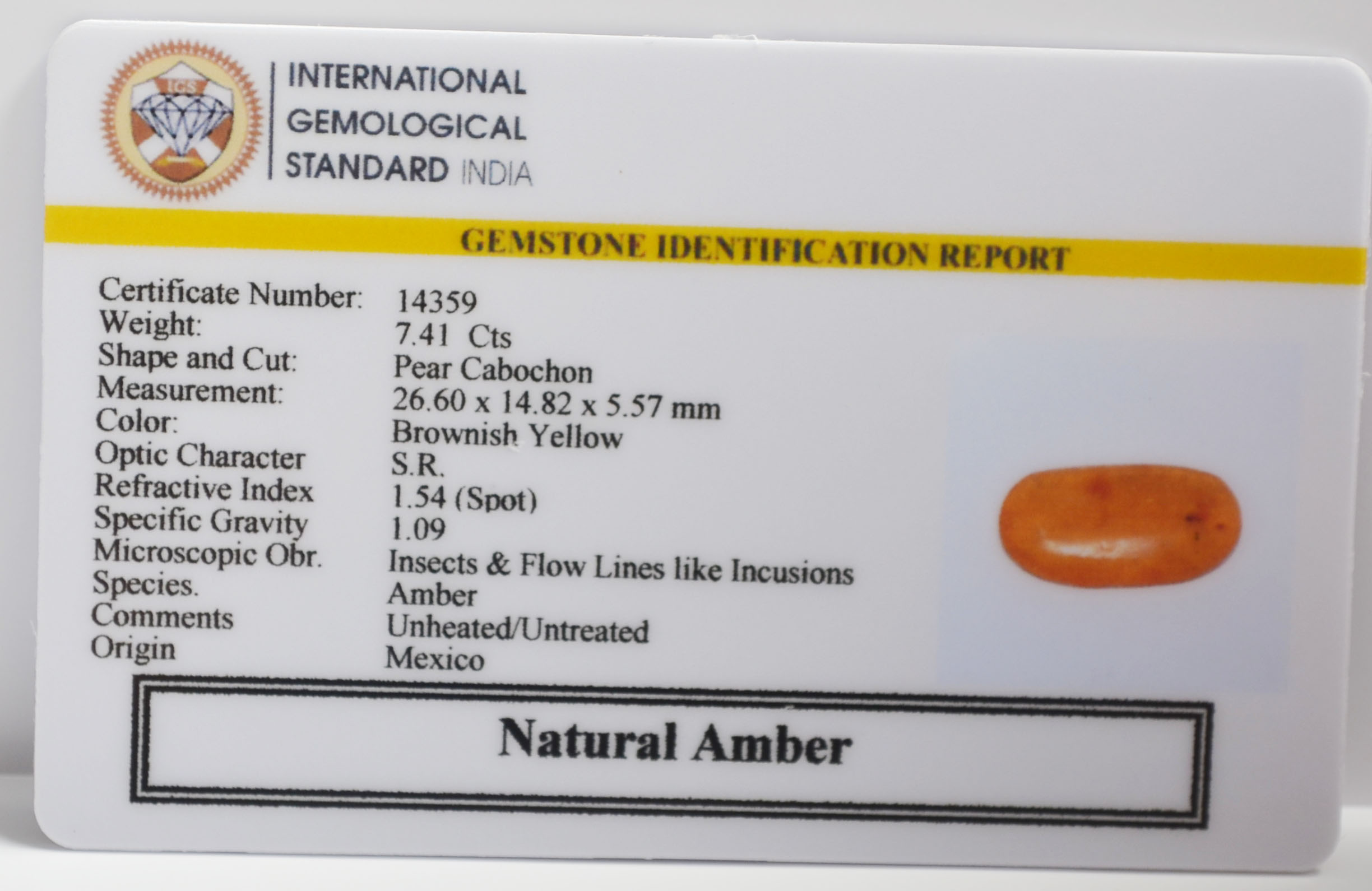 AMBER 7.41 Ct. 3 NA35 2 AMBER 7.41 Ct.