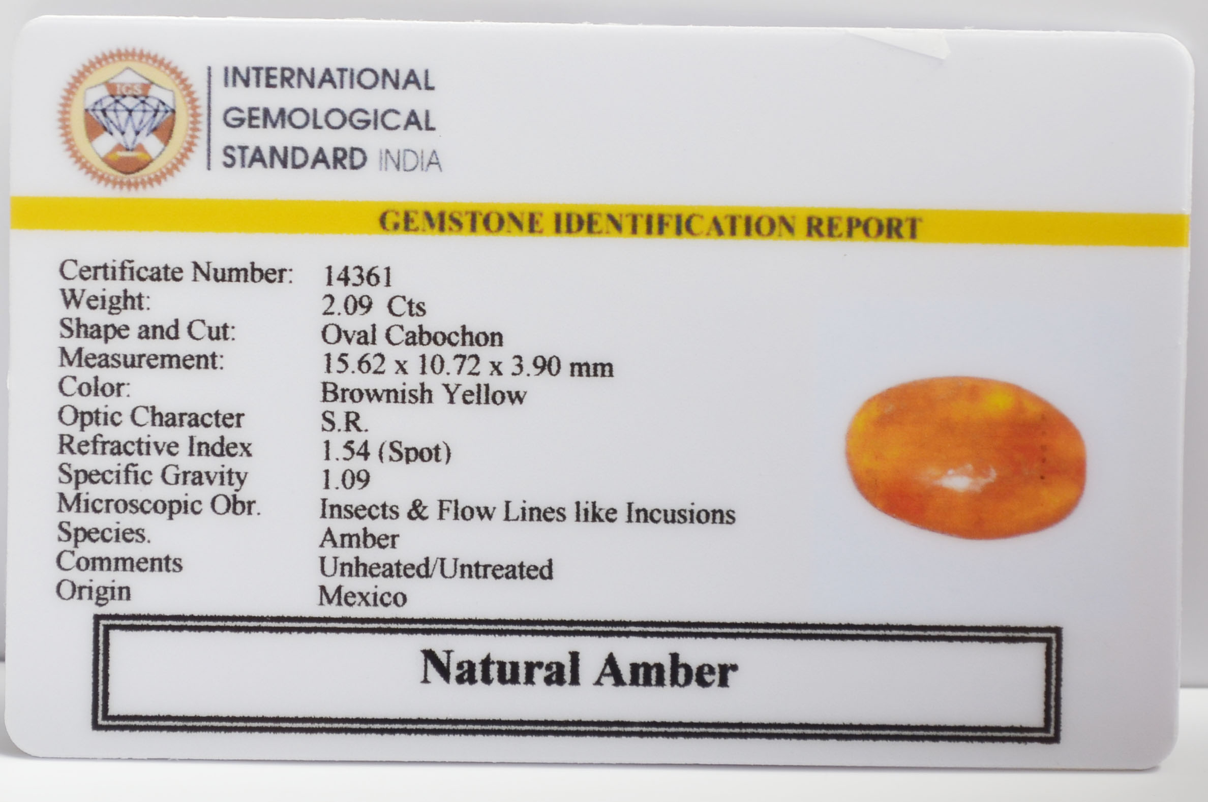 AMBER 2.09 Ct. 3 NA40 2 AMBER 2.09 Ct.