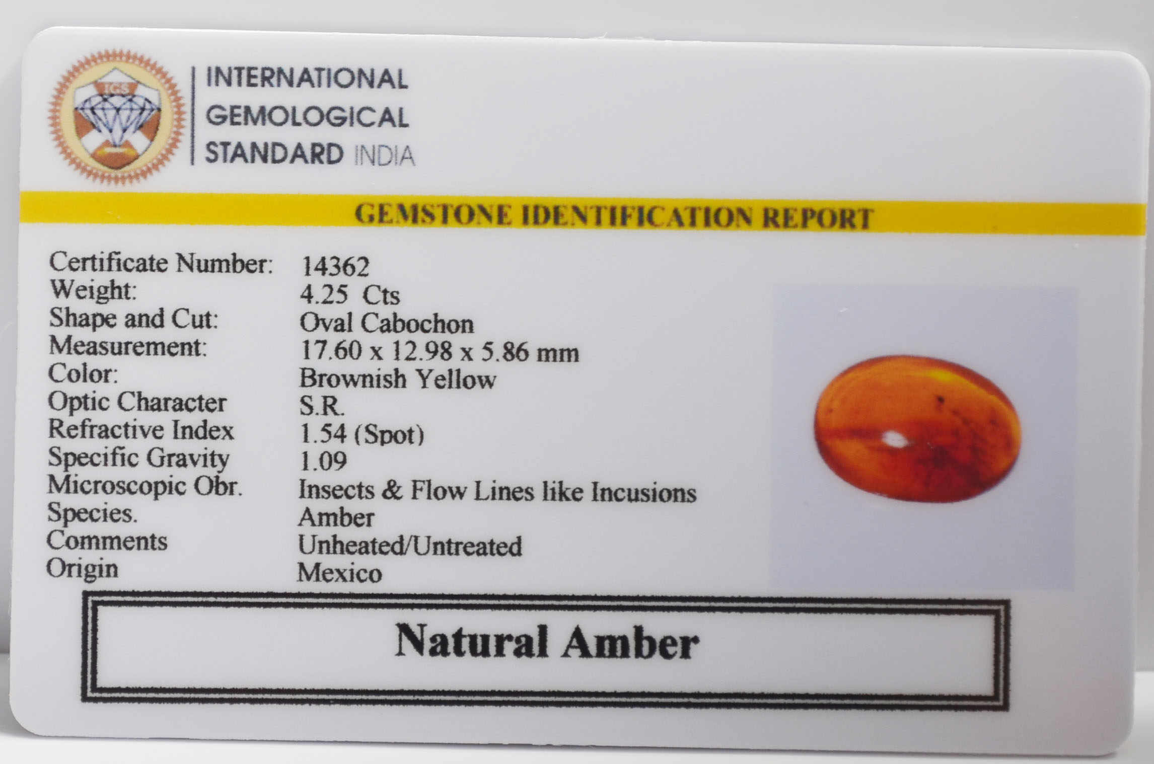 AMBER 4.25 Ct. 3 NA42 2 AMBER 4.25 Ct.