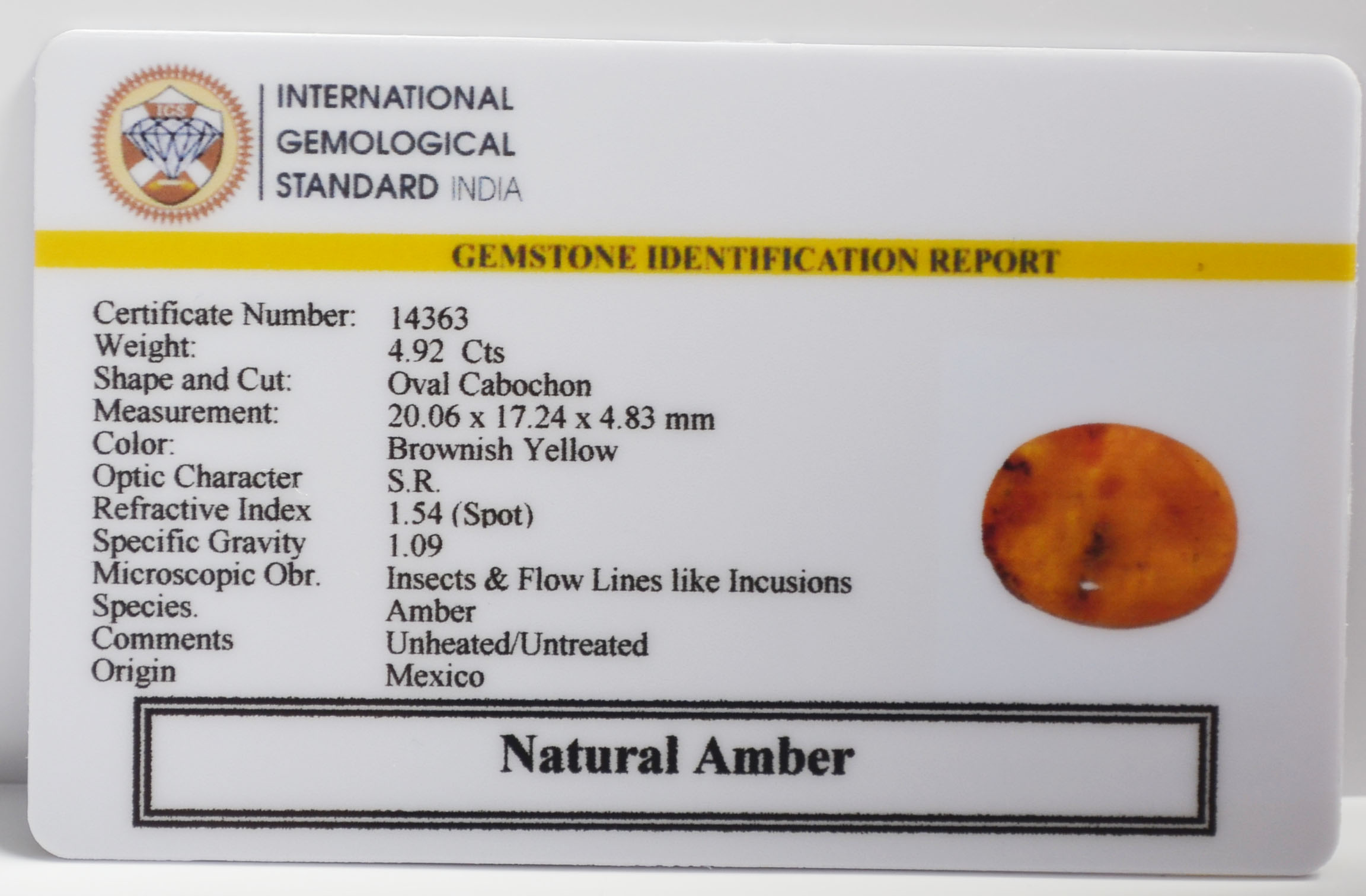 AMBER 4.92 Ct. 3 NA43 2 AMBER 4.92 Ct.