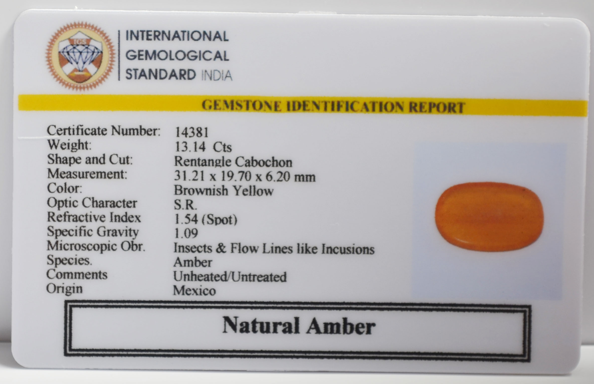 NA8 2 AMBER 13.14 Ct.