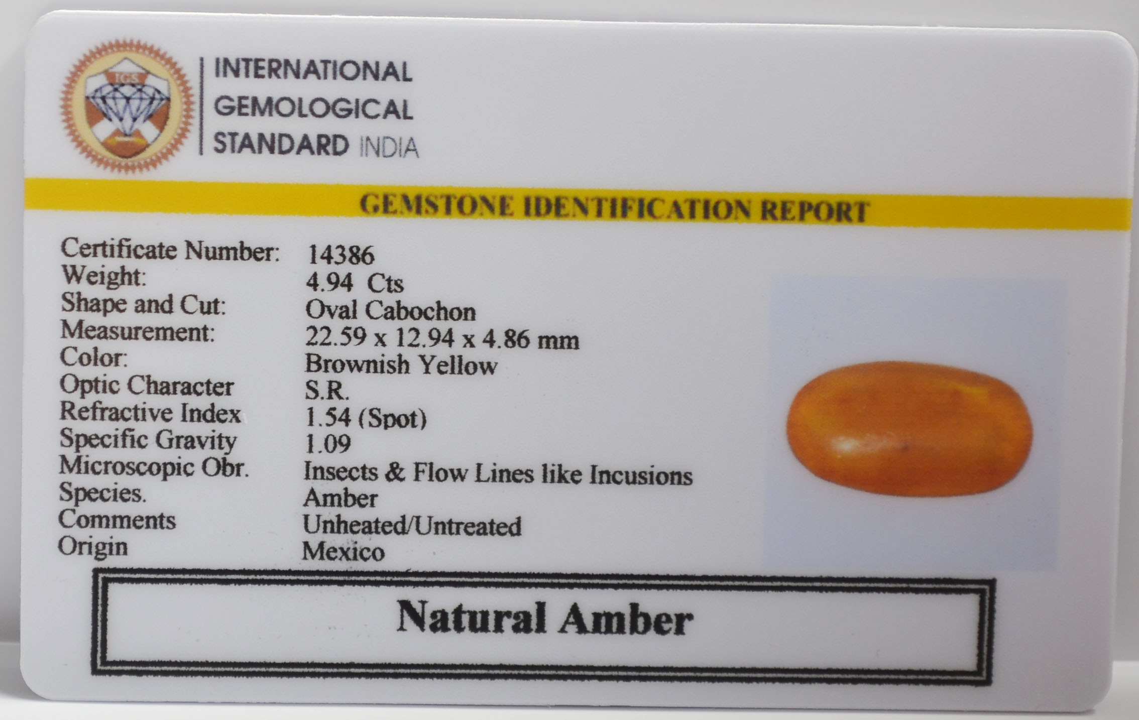 NA9 2 AMBER 4.94 Ct.