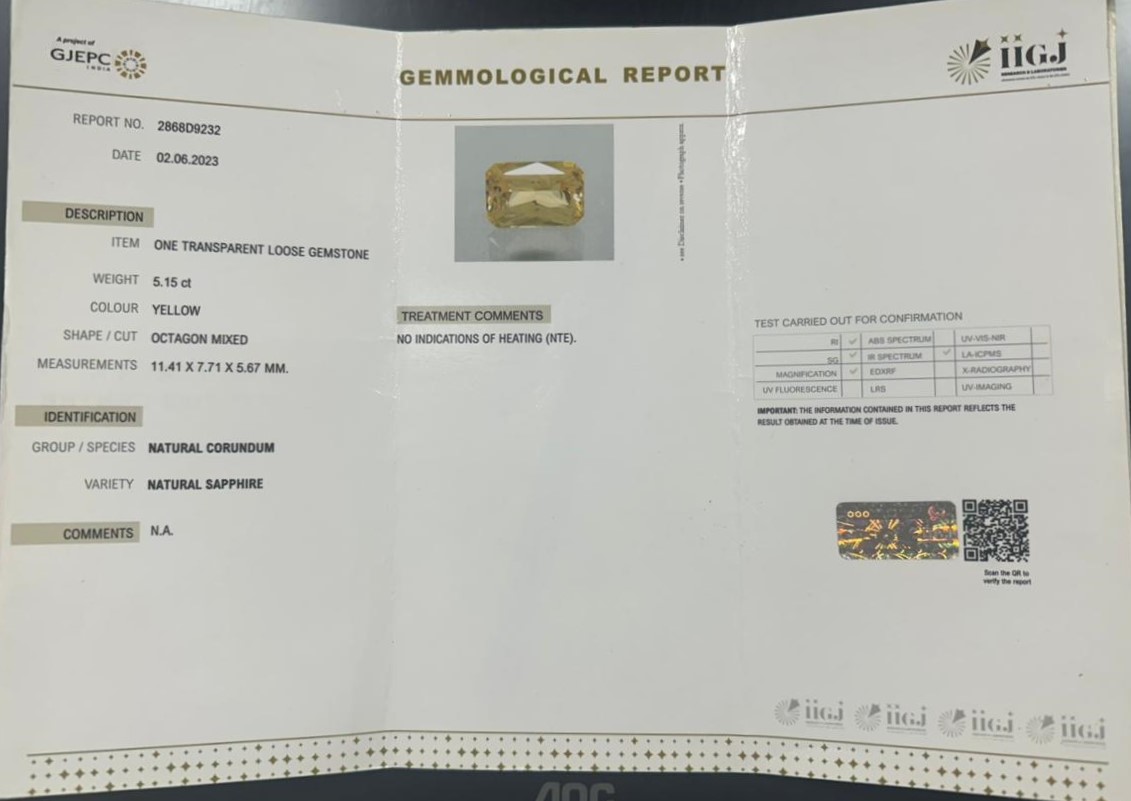 YELLOW SAPPHIRE 5.15 Ct. 3 NYSP8955 2 YELLOW SAPPHIRE 5.15 Ct.