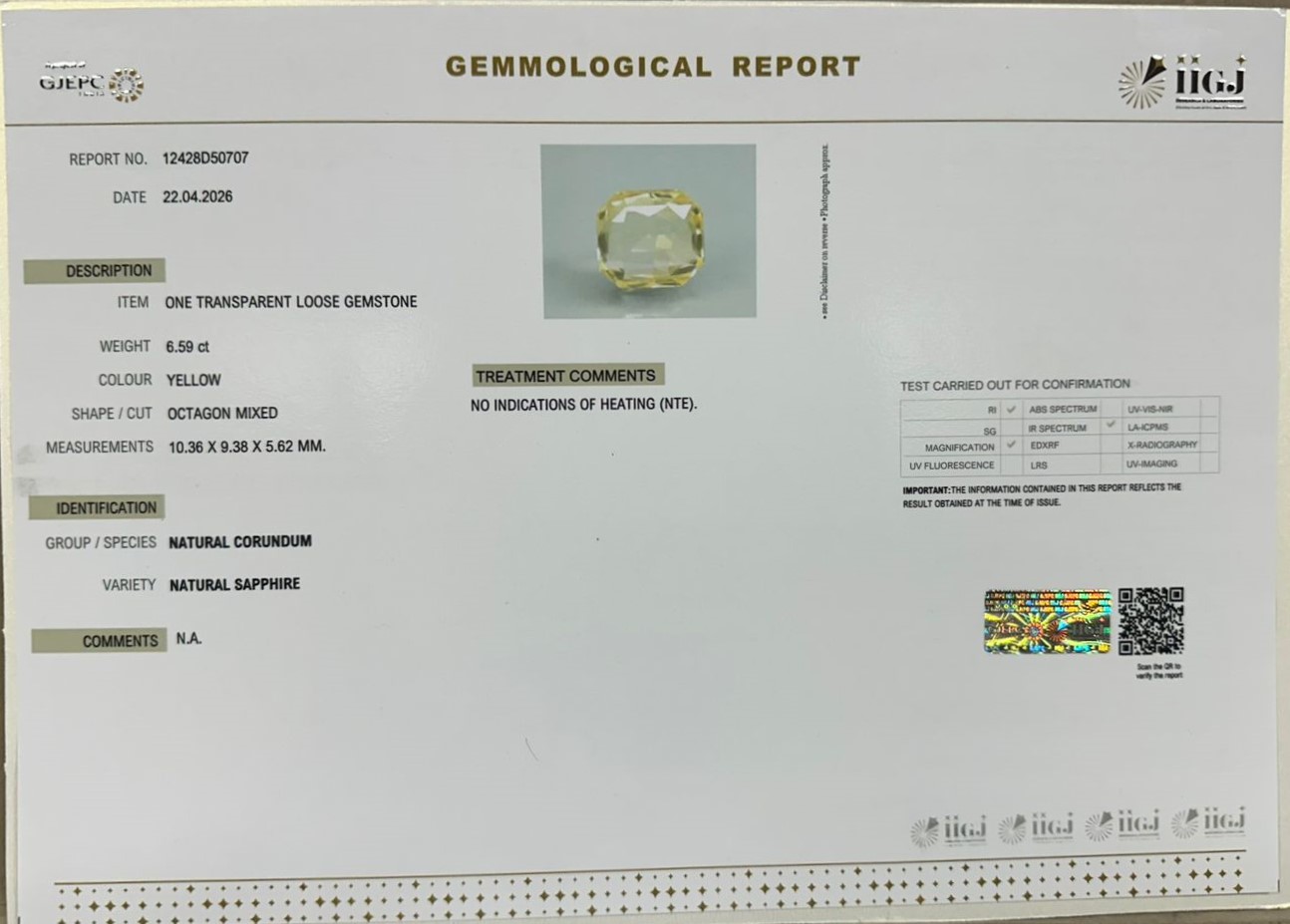 YELLOW SAPPHIRE 6.59 Ct. 3 NYSP8970 2 YELLOW SAPPHIRE 6.59 Ct.