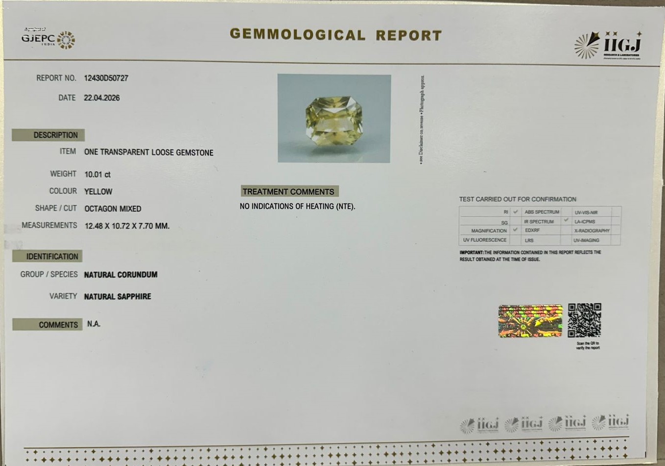 NYSP8973 2 YELLOW SAPPHIRE 10.01 Ct.