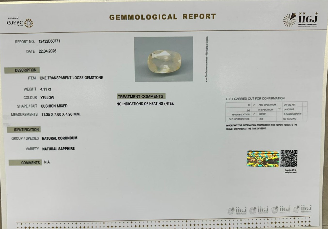 YELLOW SAPPHIRE 4.11 Ct. 3 NYSP8983 2 YELLOW SAPPHIRE 4.11 Ct.