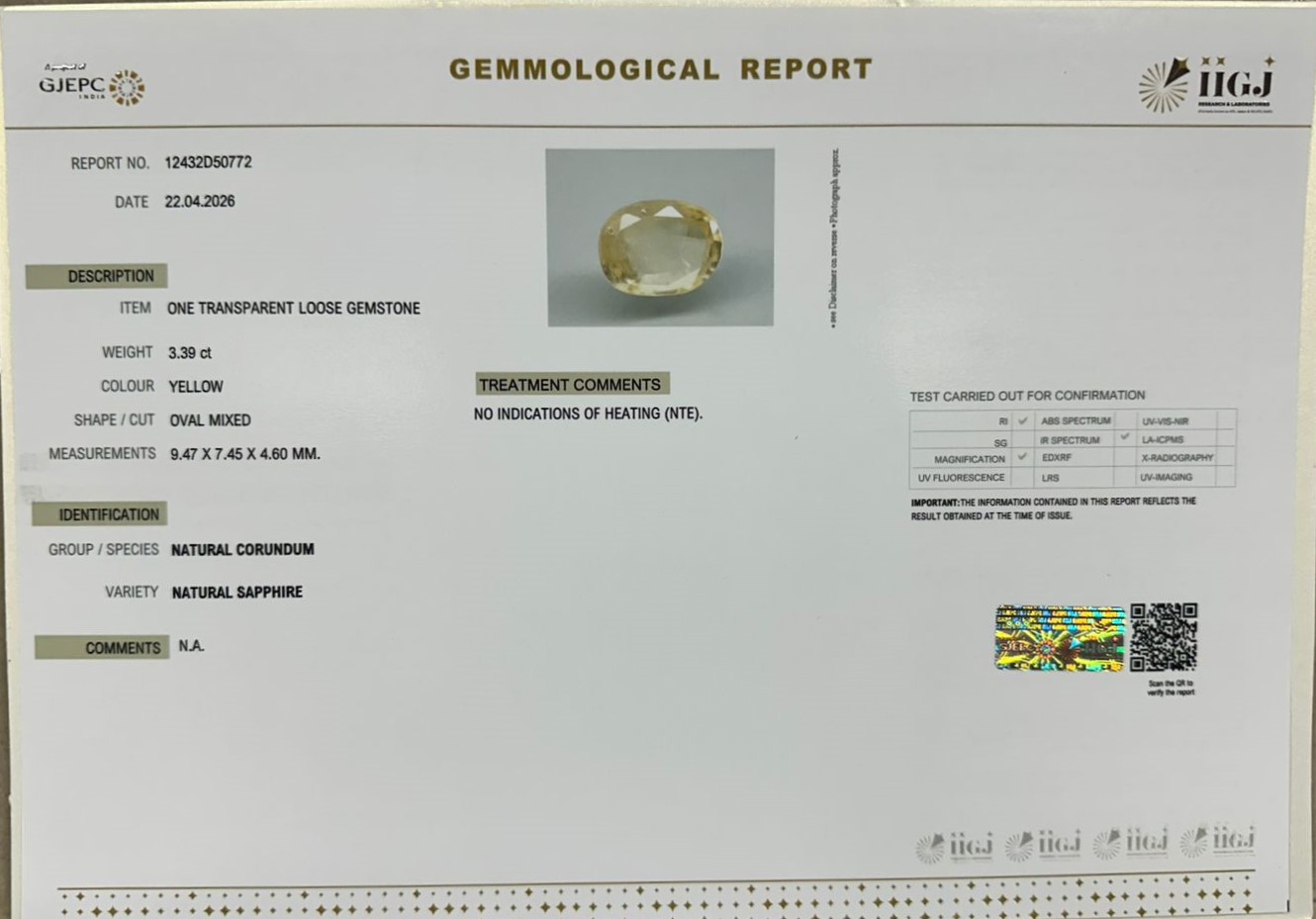 NYSP8984 2 YELLOW SAPPHIRE 3.39 Ct.