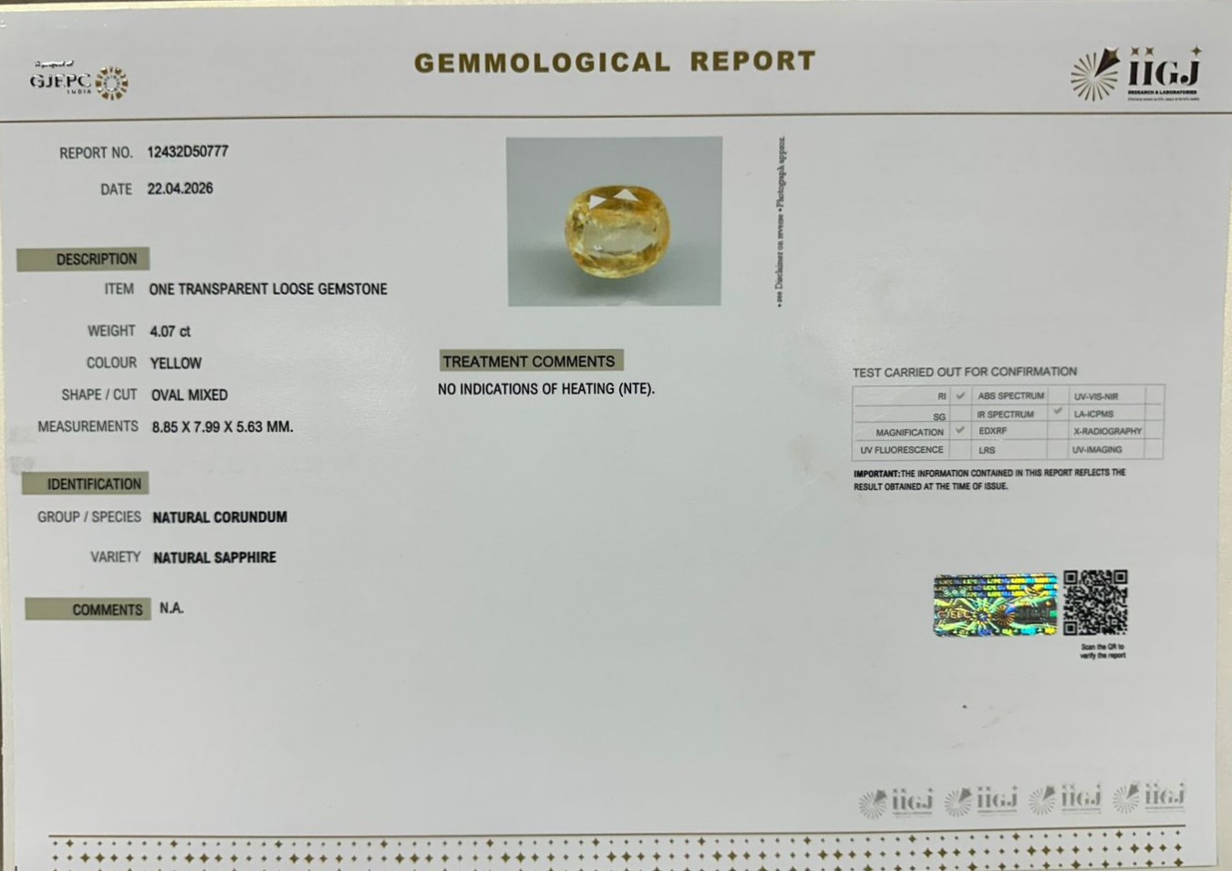 NYSP8986 2 YELLOW SAPPHIRE 4.07 Ct.