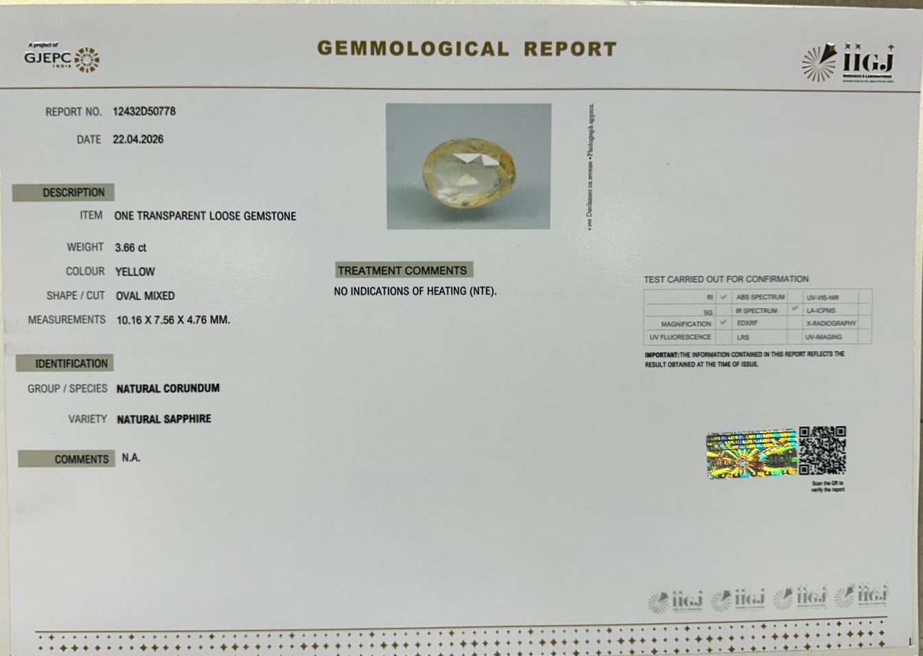 NYSP8987 2 YELLOW SAPPHIRE 3.66 Ct.