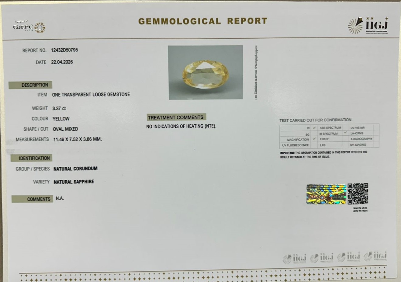 NYSP8997 2 YELLOW SAPPHIRE 3.37 Ct.