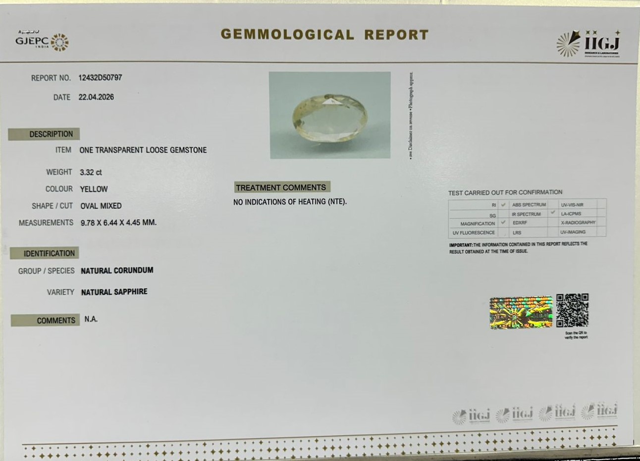 NYSP8998 2 YELLOW SAPPHIRE 3.32 Ct.