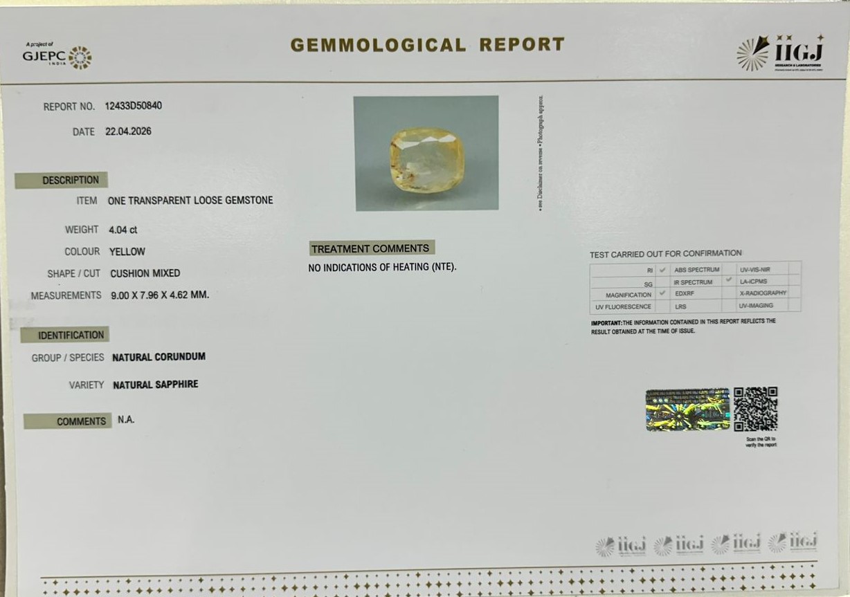 YELLOW SAPPHIRE 4.04 Ct. 3 NYSP9009 2 YELLOW SAPPHIRE 4.04 Ct.