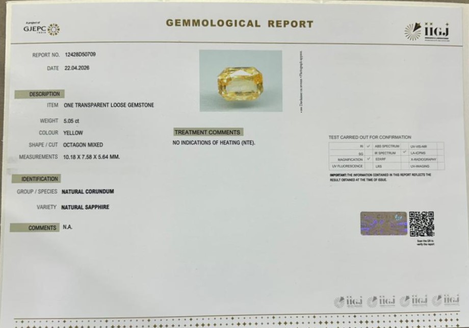 YELLOW SAPPHIRE 5.05 Ct. 3 NYSPG8954 2 YELLOW SAPPHIRE 5.05 Ct.