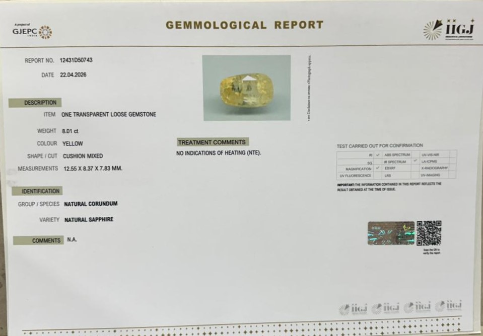 YELLOW SAPPHIRE 8.01 Ct. 3 NYSPG8961 2 YELLOW SAPPHIRE 8.01 Ct.