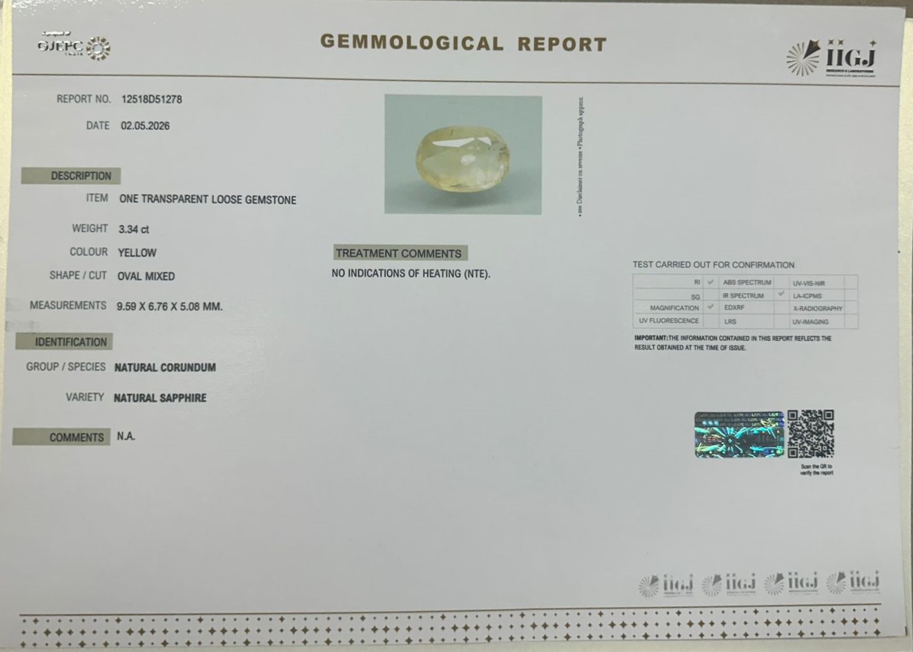SAP41950K 2 YELLOW SAPPHIRE 3.34 Ct.