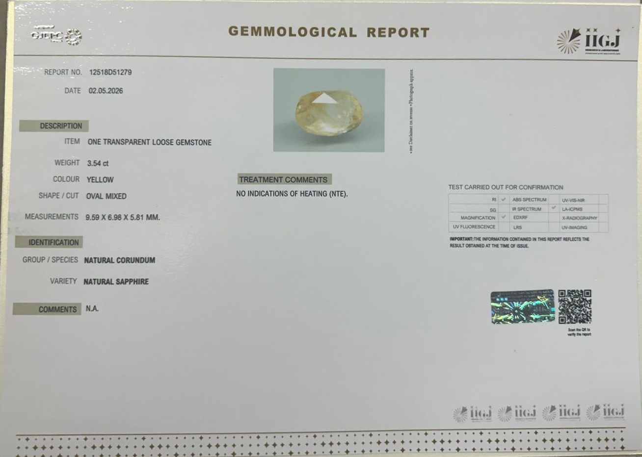 SAP41951K 2 YELLOW SAPPHIRE 3.54 Ct.