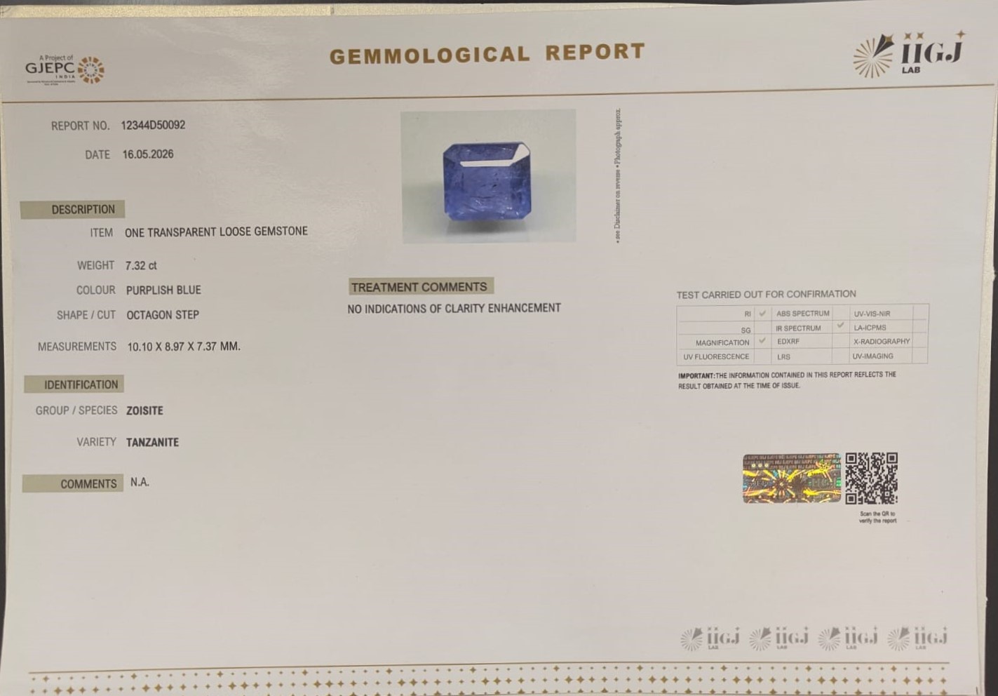 1G 2 TANZANITE 7.32 Ct.