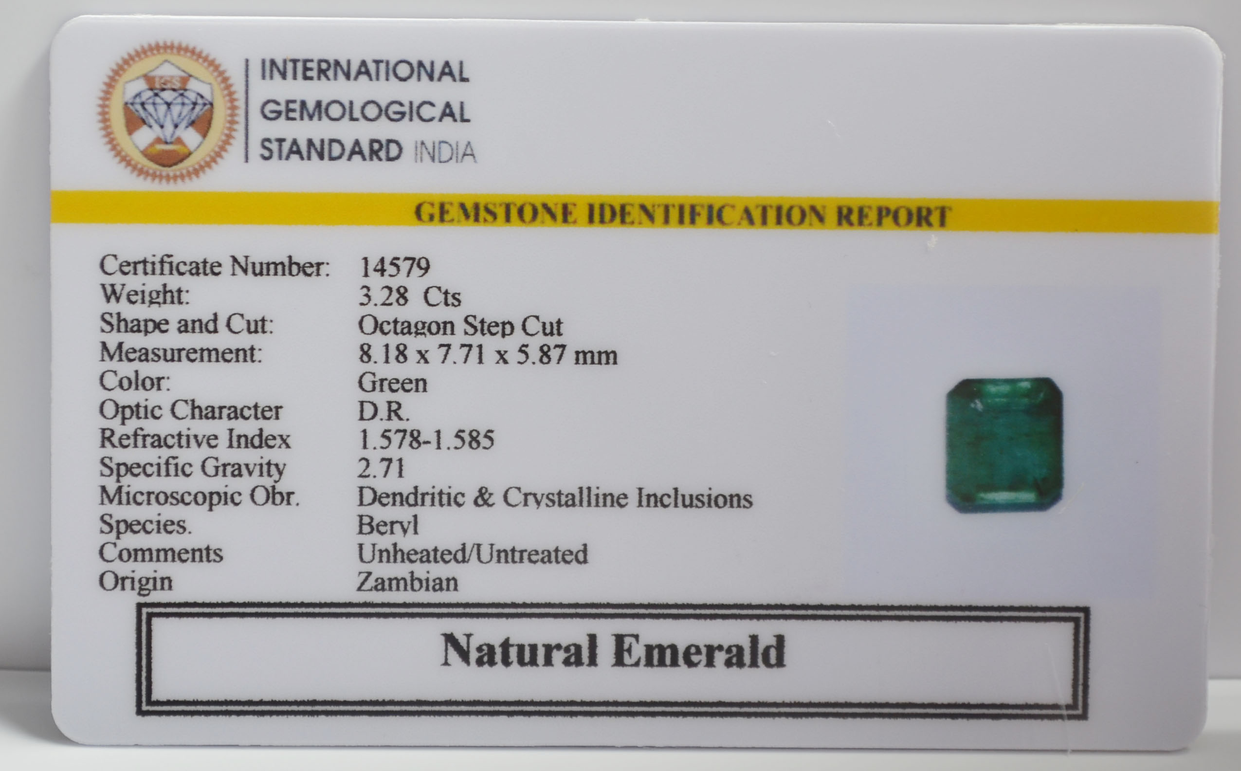 EMERALD 3.28 Ct. 3 EMR22763G 2 EMERALD 3.28 Ct.