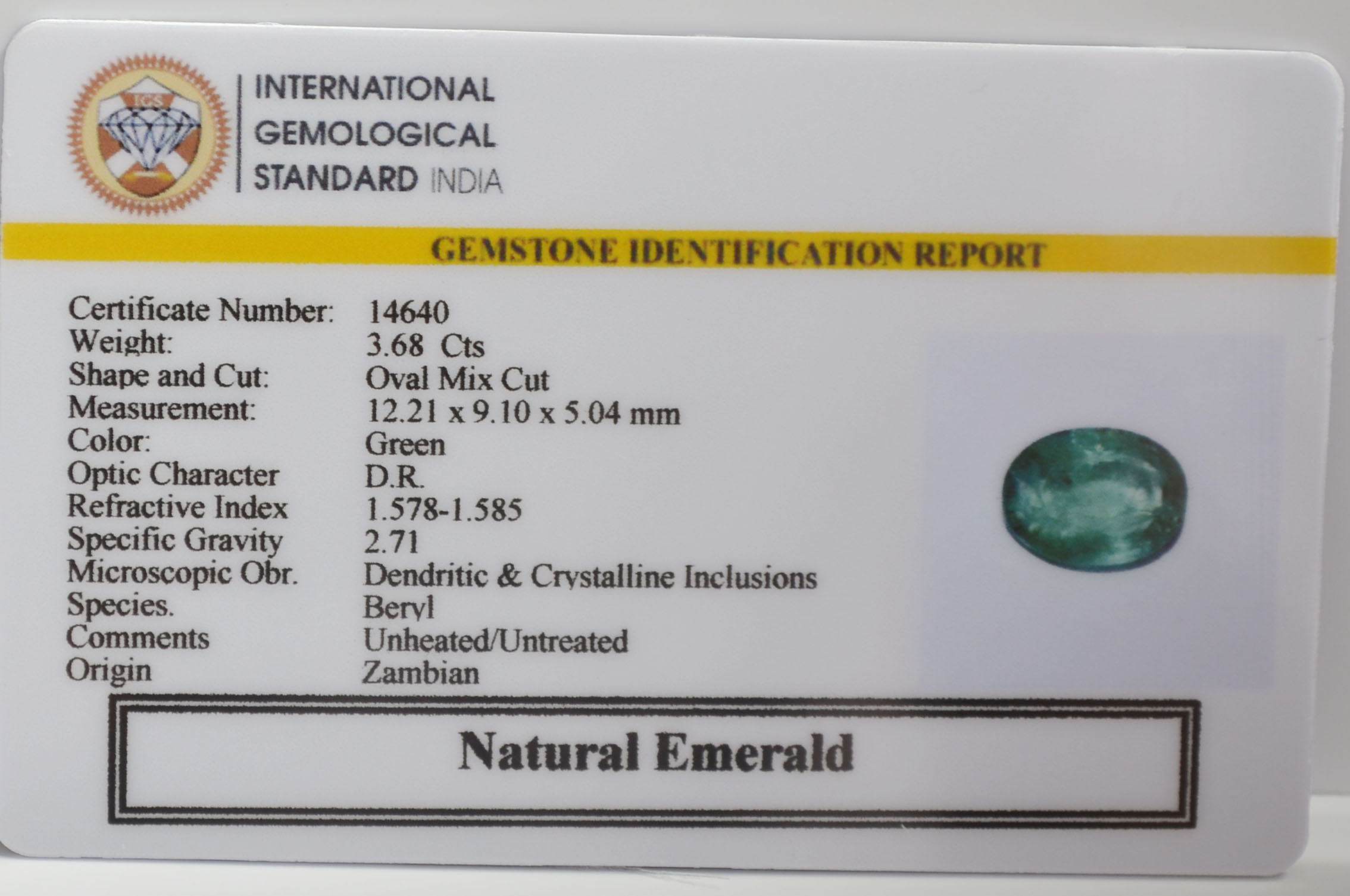 EMERALD 3.68 Ct. 3 EMR22776G 2 EMERALD 3.68 Ct.