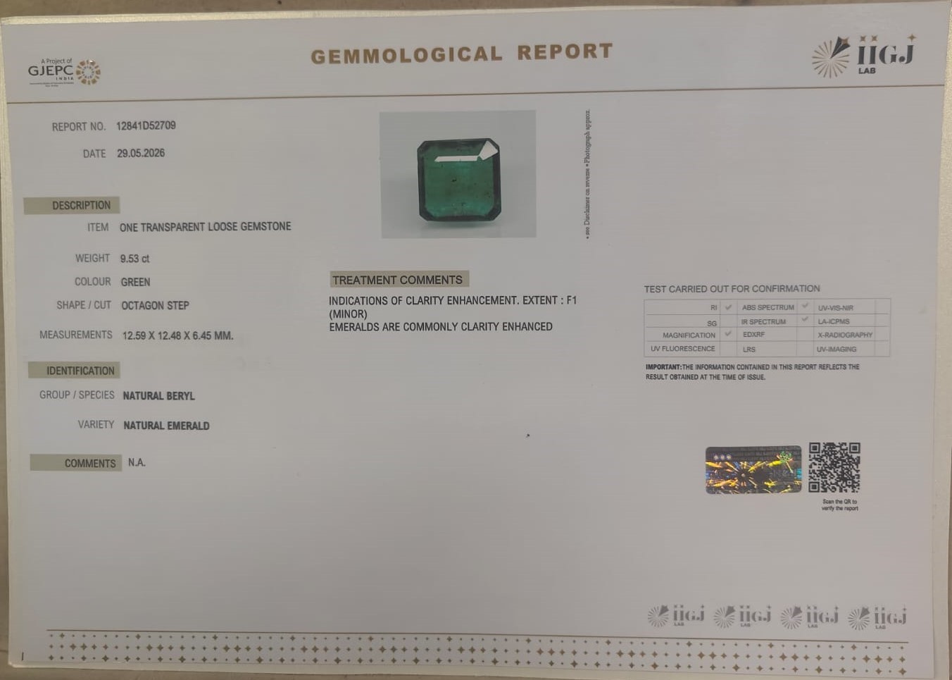 EMERALD 9.53 Ct. 3 EMR23425K 2 EMERALD 9.53 Ct.