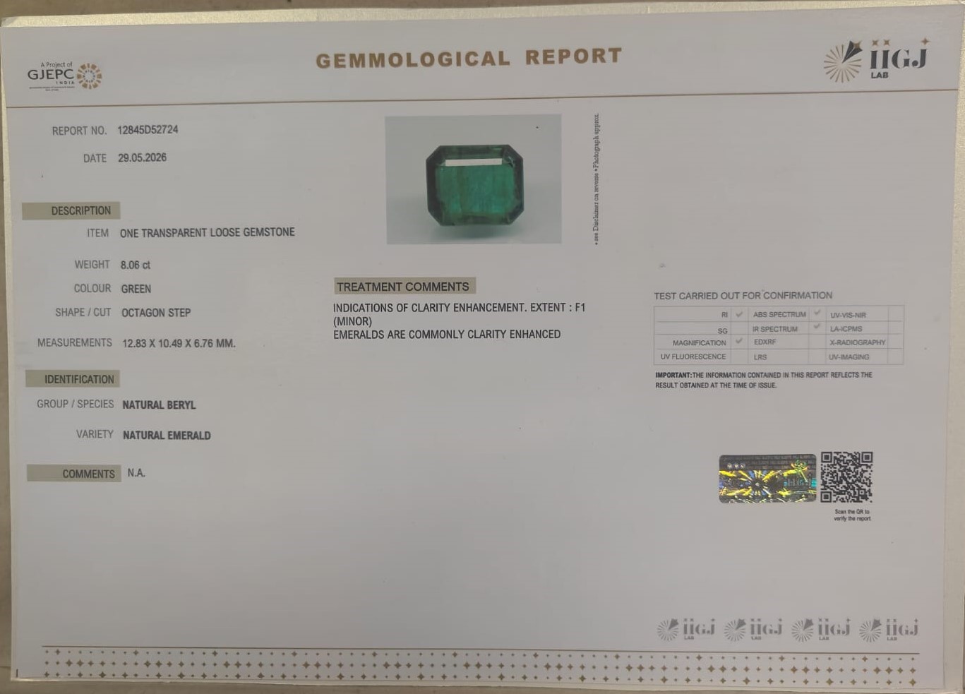 EMERALD 8.06 Ct. 3 EMR23427K 2 EMERALD 8.06 Ct.