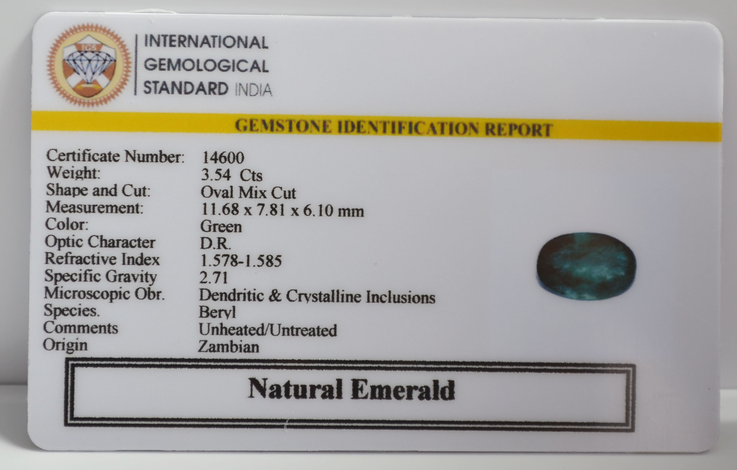 EMERALD 3.54 Ct. EMERALD 3.54 Ct.