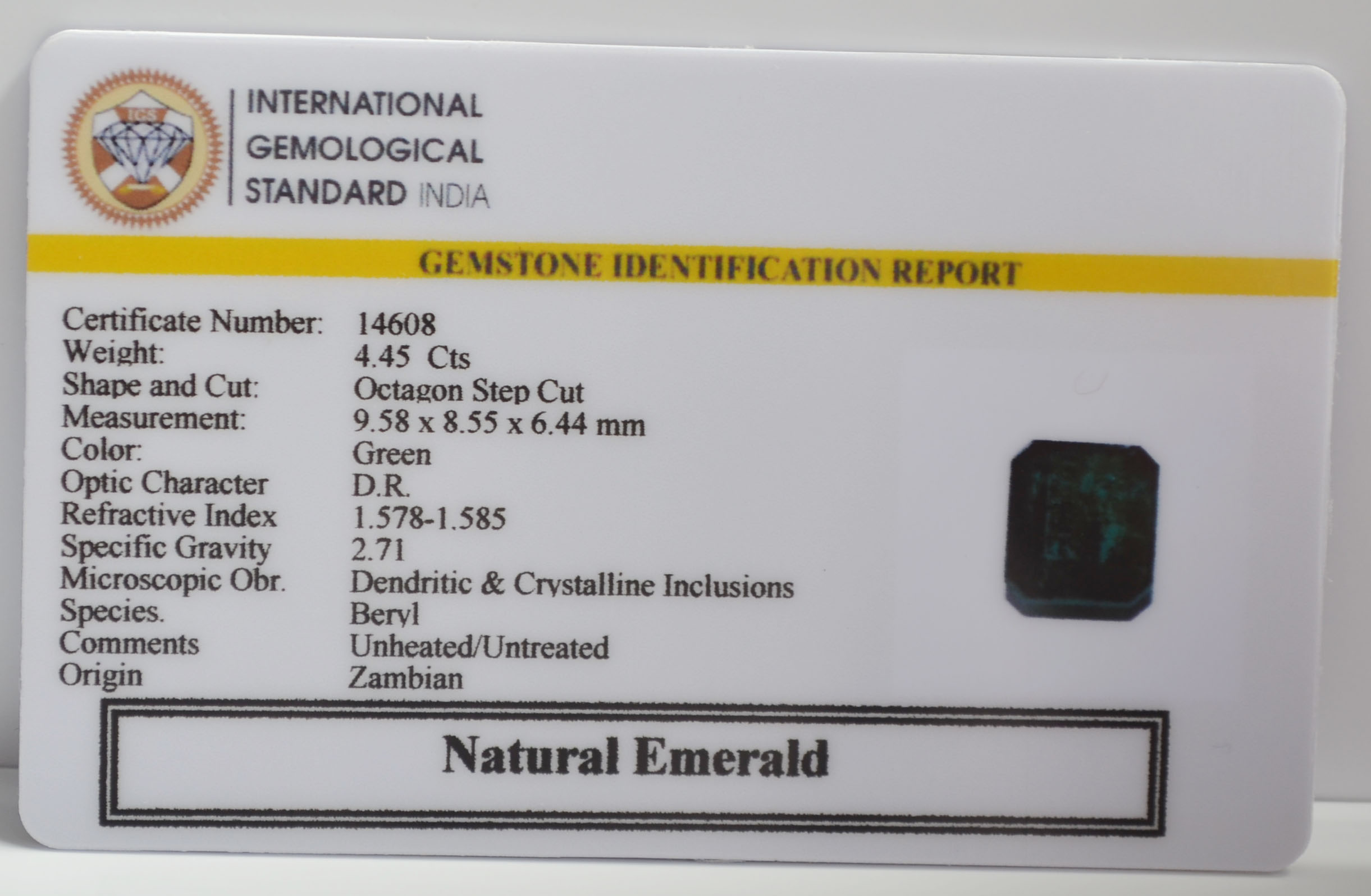 EMERALD 4.45 Ct. EMERALD 4.45 Ct.