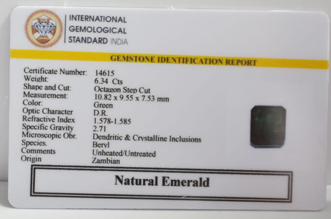 EMERALD 6.34 Ct. EMERALD 6.34 Ct.