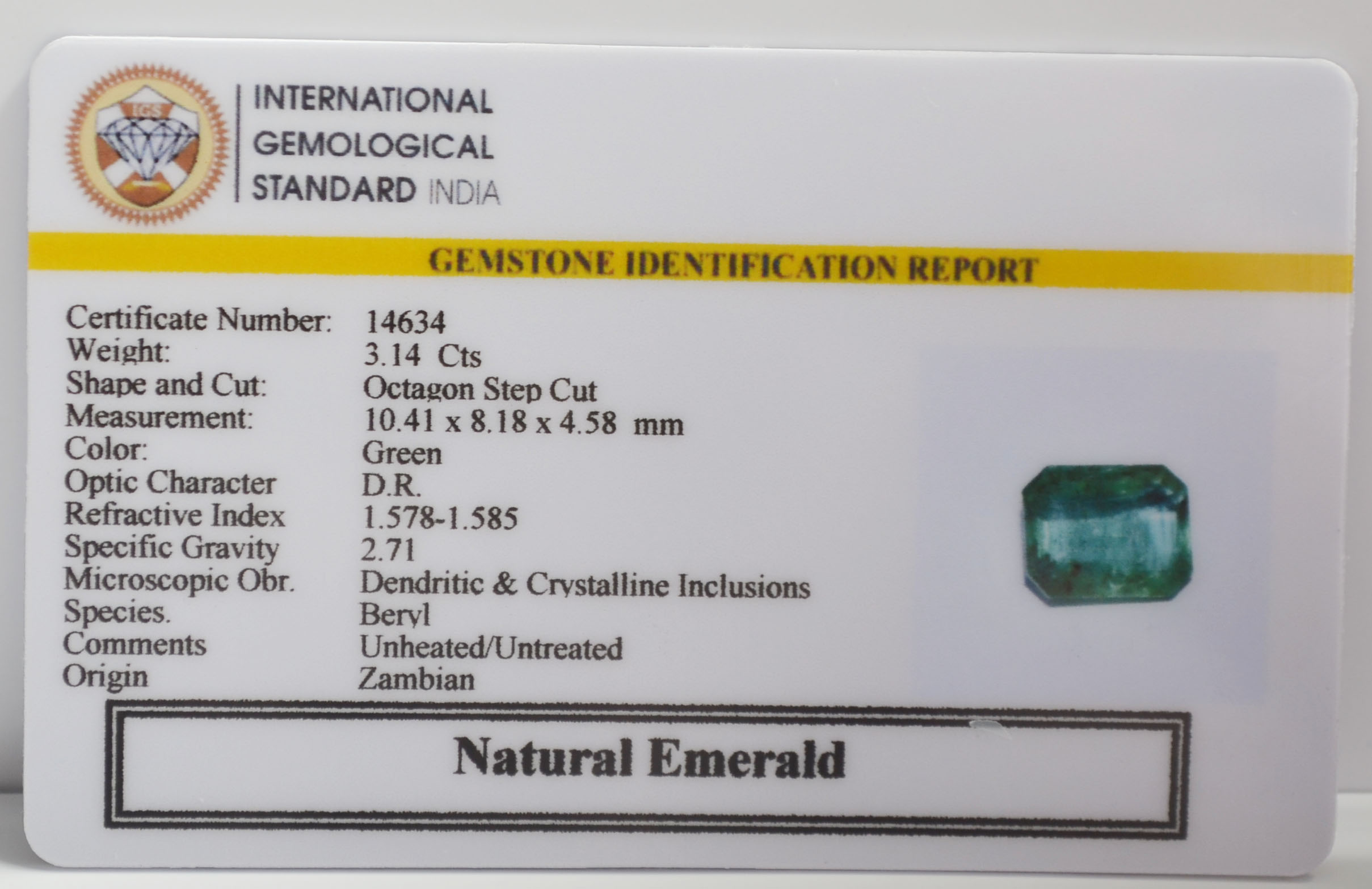 EMERALD 3.14 Ct. 3 EMR23474K 2 EMERALD 3.14 Ct.