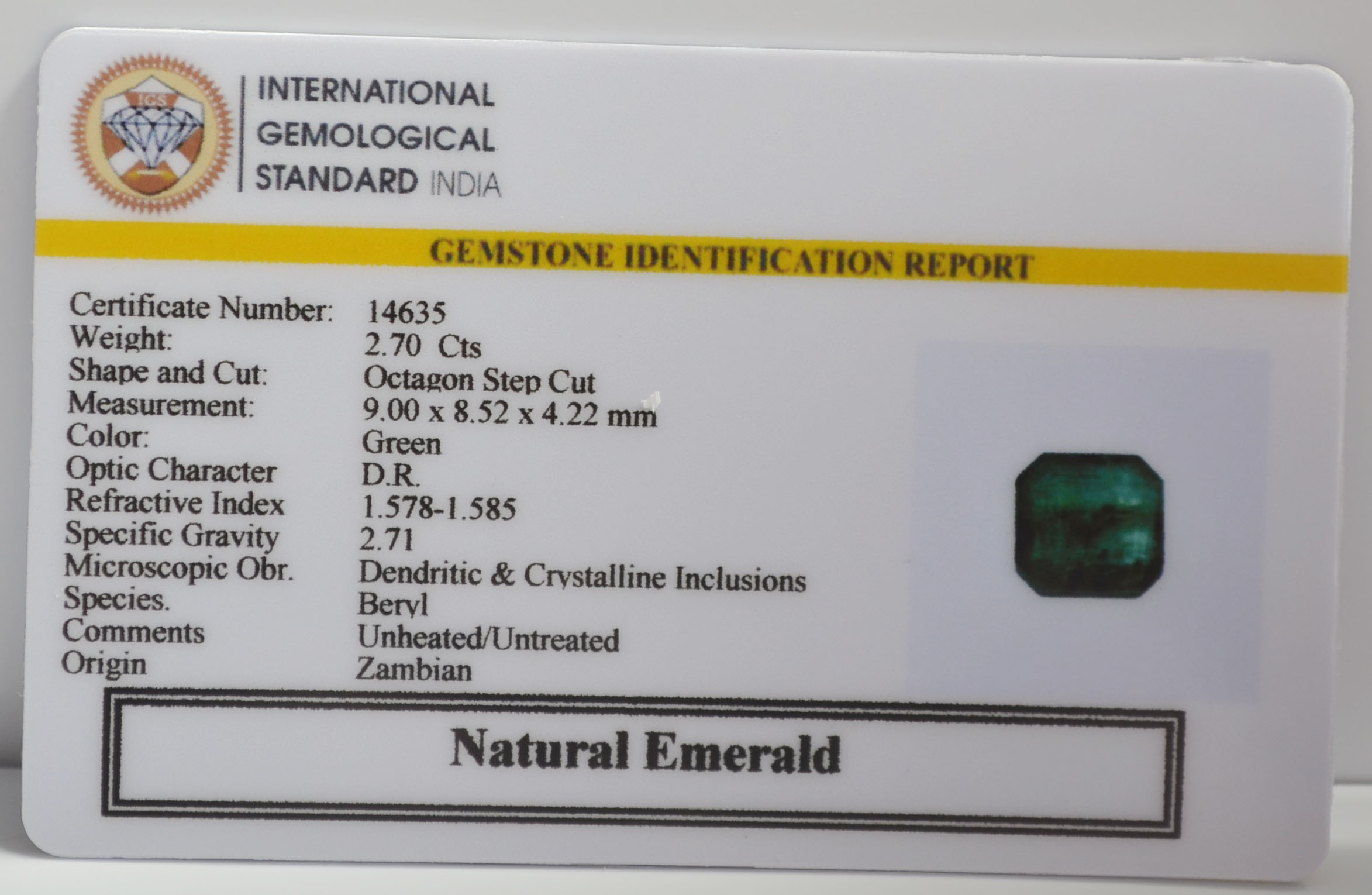 EMERALD 2.7 Ct. 3 EMR23475K 2 EMERALD 2.7 Ct.