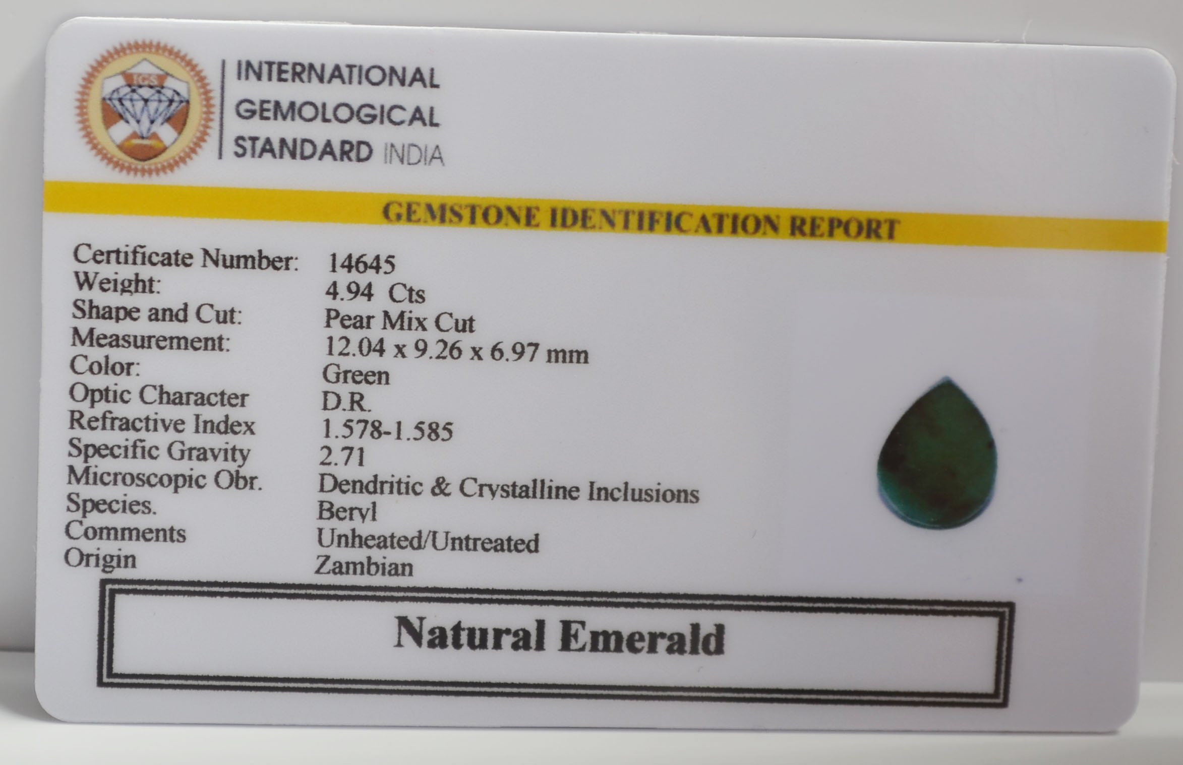 EMERALD 4.94 Ct. 3 EMR23481K 2 EMERALD 4.94 Ct.