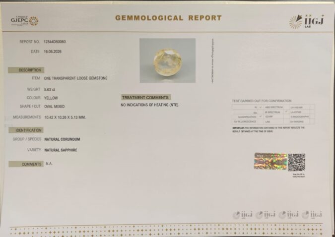 YELLOW SAPPHIRE 5.63 Ct.