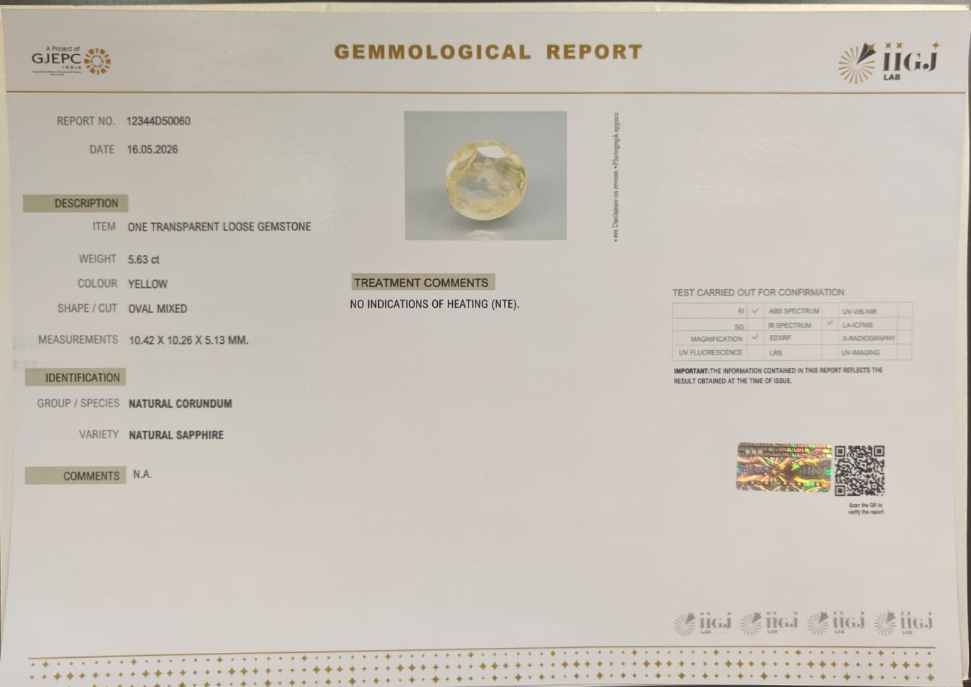 YELLOW SAPPHIRE 5.63 Ct.
