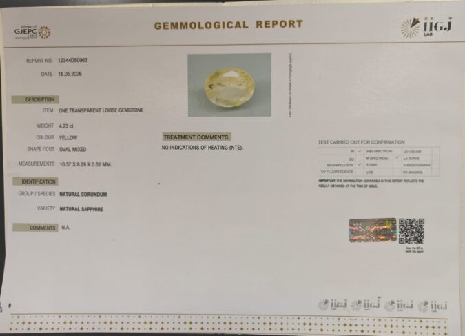 YELLOW SAPPHIRE 4.23 Ct. YELLOW SAPPHIRE 4.23 Ct.