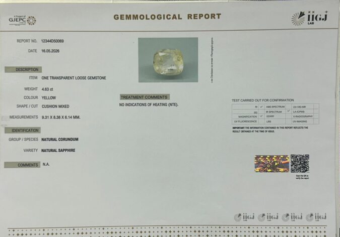 YELLOW SAPPHIRE 4.63 Ct. YELLOW SAPPHIRE 4.63 Ct.