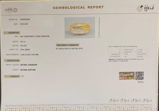 YELLOW SAPPHIRE 5.67 Ct.
