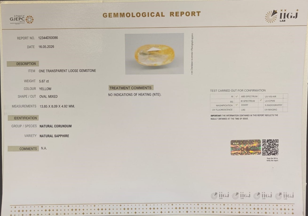 YELLOW SAPPHIRE 5.67 Ct.