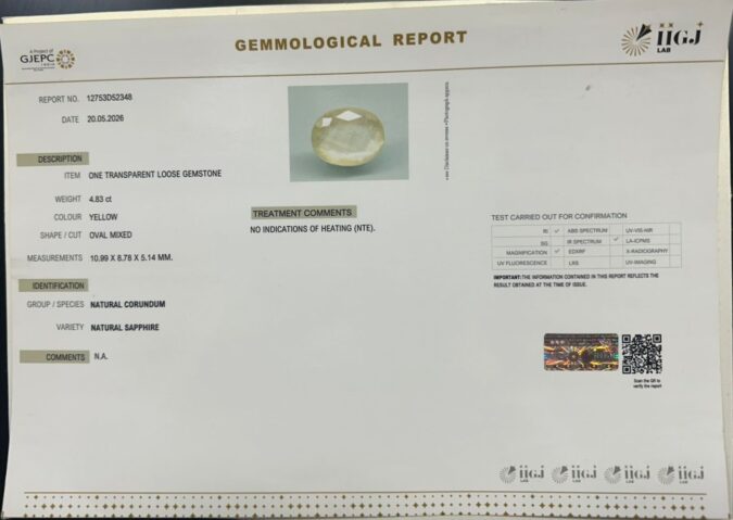 YELLOW SAPPHIRE 4.83 Ct. YELLOW SAPPHIRE 4.83 Ct.